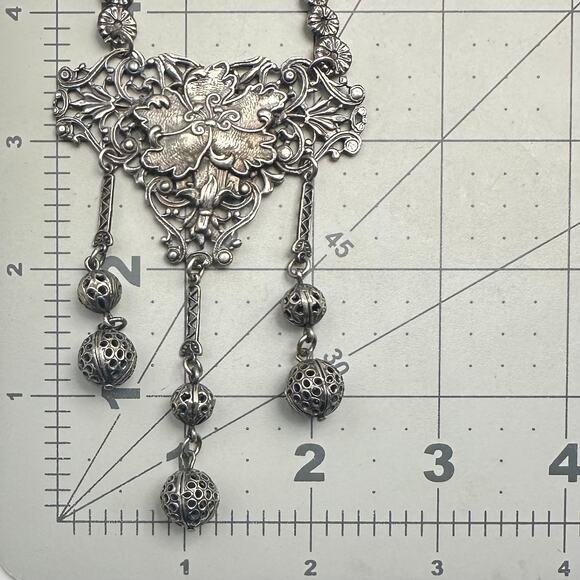 Antique Art Deco 1920s 1930s silver plated Art Nouveau Revival floral necklace - Picture 5 of 8